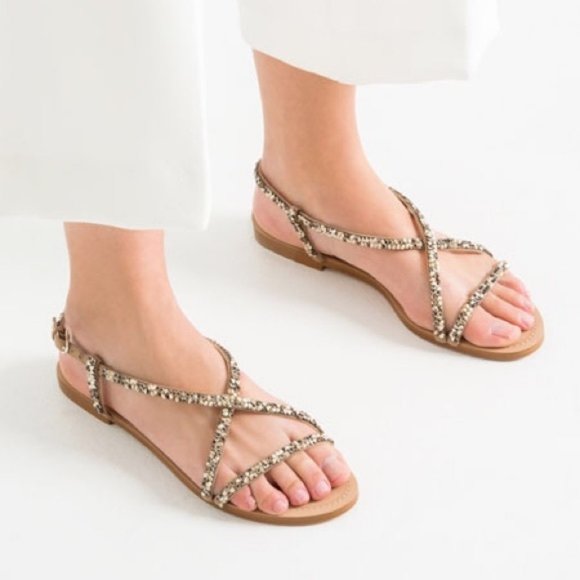 NWT ZARA STRAPPY SANDALS WITH GEM DETAIL, 6